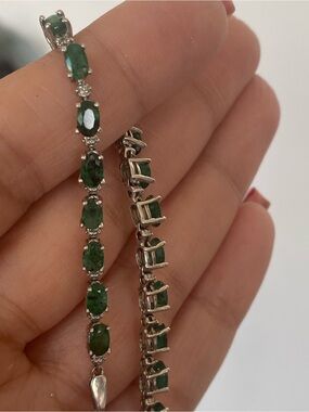 10K Solid Gold and Natural Emerald and Diamond Tennis Bracelet-final sale.